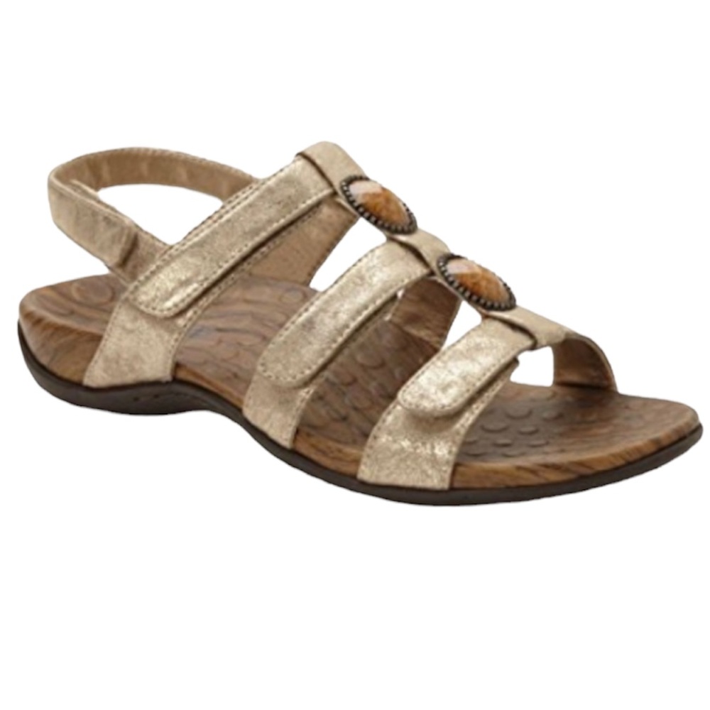 VIONIC Orthaheel Yasmin Metallic Gold Strappy Sandals Mules Slides Arch Support